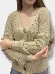 Бежевый кардиган женский, вязаный, короткий, oversize
