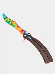 Нож бабочка по мотивам "Кс го" (Cs Go), деревянный, лак, поверхностная закалка, бирюза