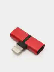 Красный разветвитель Lightning 2в1 зарядное устройство и разъем для наушников