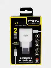 Сетевое зарядное устройство встроенный кабель, 2xUSB, 2А, 10Вт
