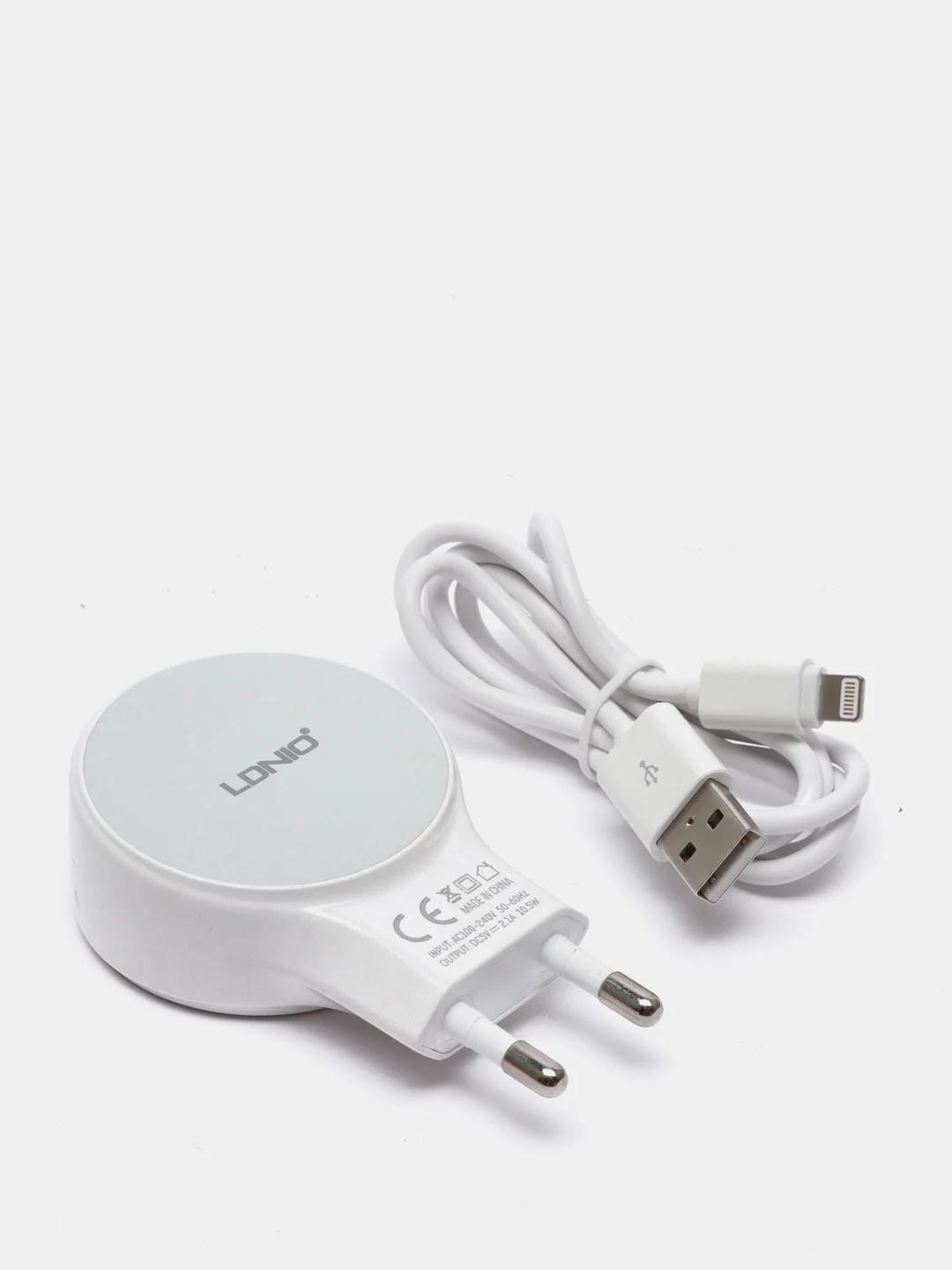 Белый сетевое зарядное устройство LDNIO A2269, 2 USB + кабель Lightning/MicroUSB