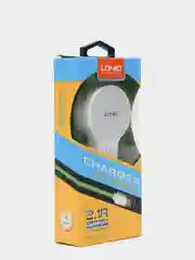 Белый сетевое зарядное устройство LDNIO A2269, 2 USB + кабель Lightning/MicroUSB
