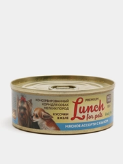 Корм для собак Мясное ассорти с языком Lunch for pets, кусочки в желе, консервы 100гр
