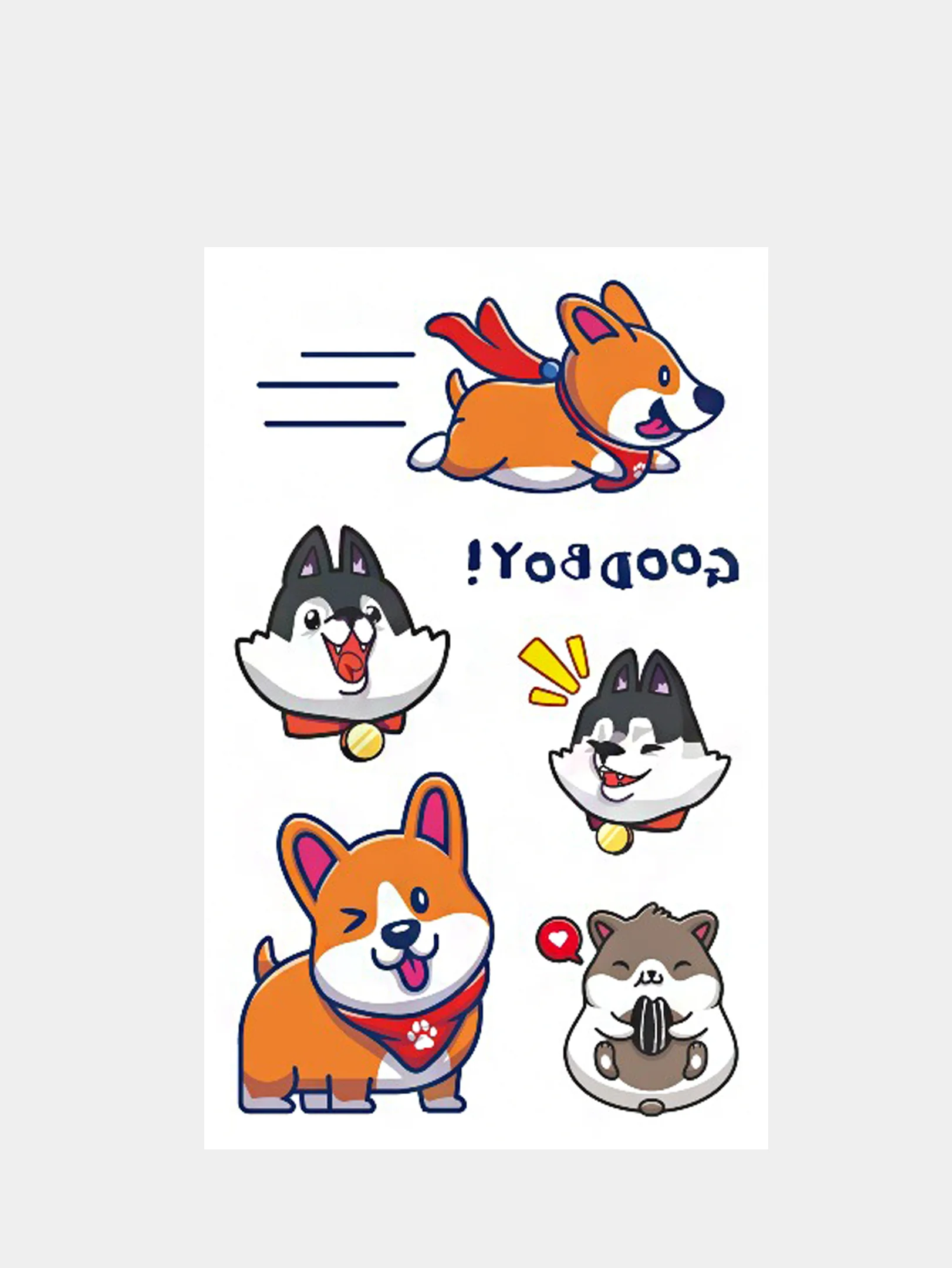 Лимонный временная переводная татуировка с котиками и корги 12х7,5 см