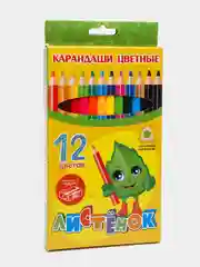 Карандаши детские "Листёнок" 12 цв., трёхгранные+точилка, детские. 9404-12