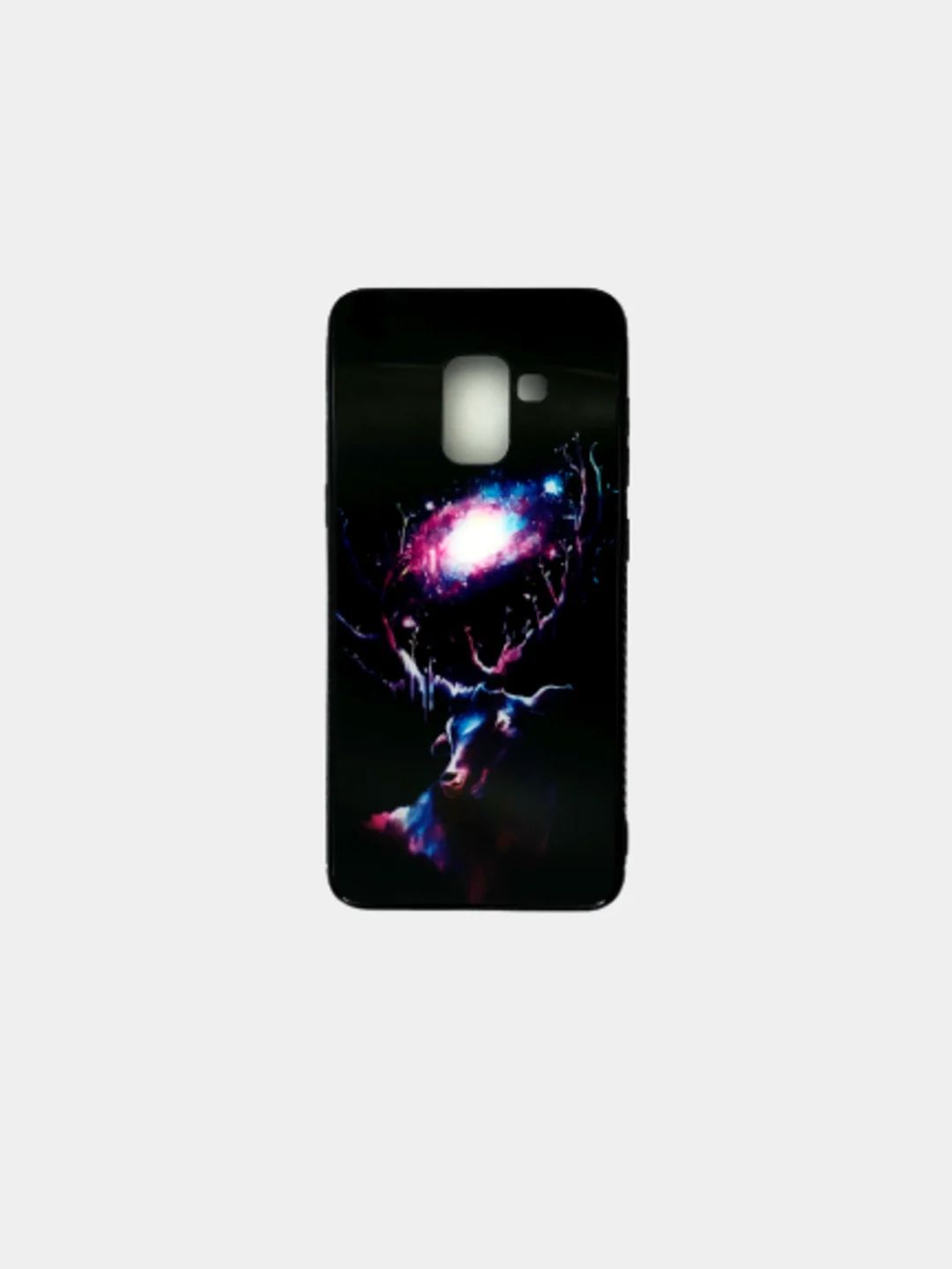 Черный чехол для Samsung Galaxy A5 2018 стеклянная панель, рисунок светится в темноте