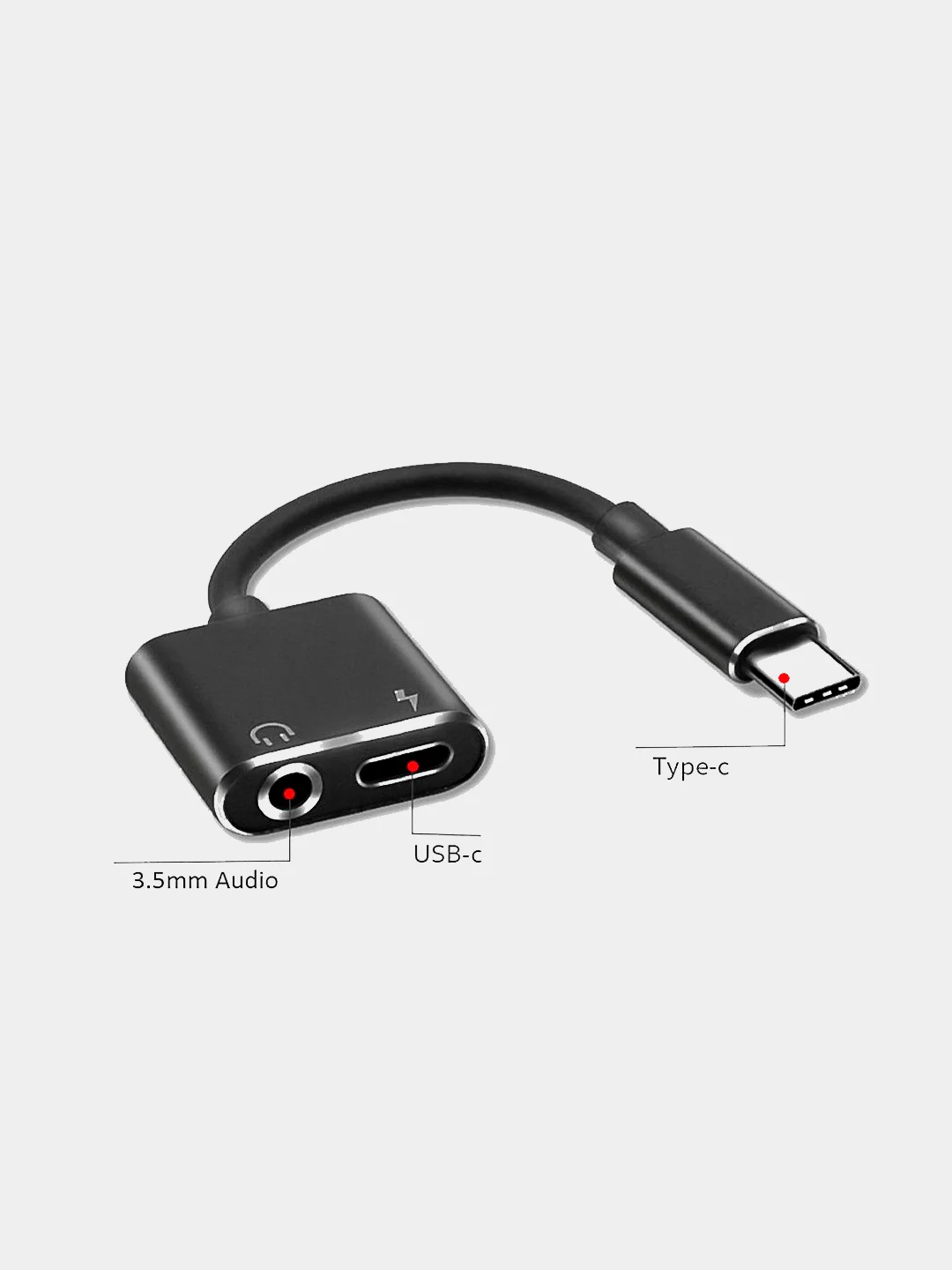 Черный адаптер 2in1 Type-c на разъем 3,5 мм и зарядка Type-c