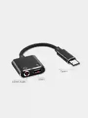 Черный адаптер 2in1 Type-c на разъем 3,5 мм и зарядка Type-c