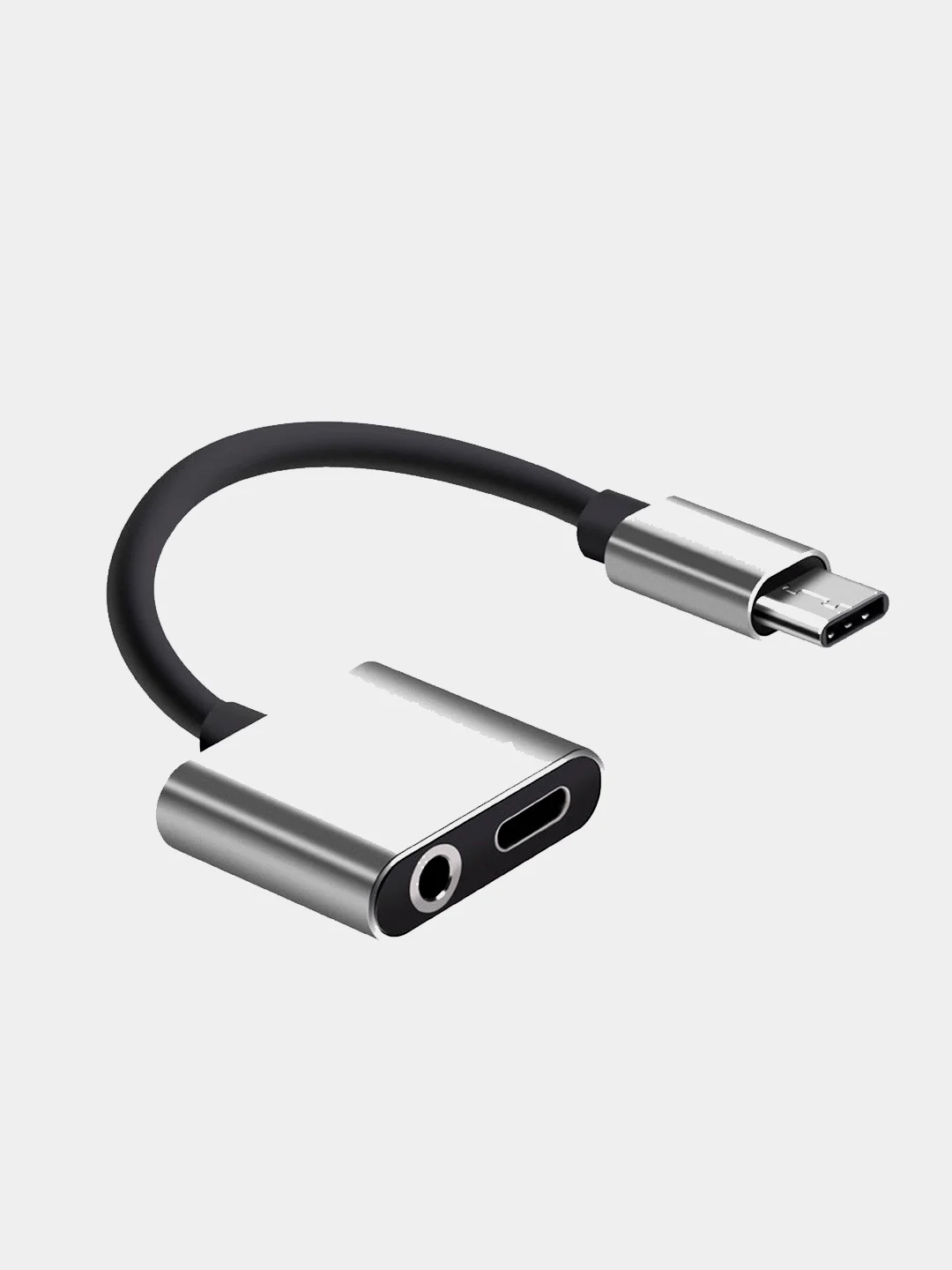 Тёмно-серый адаптер 2in1 Type-c на разъем 3,5 мм и зарядка Type-c