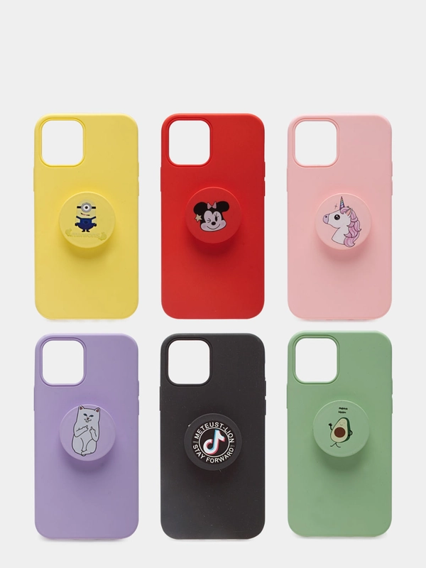Чехол для iPhone 12/12 Pro (6.1), силиконовый, матовый, с PopSockets