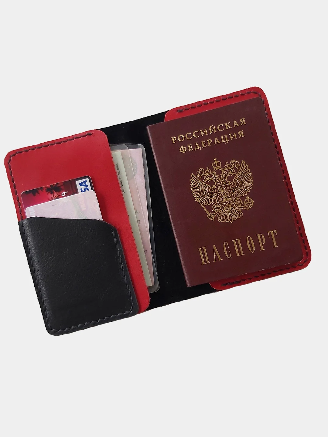 Черный обложка для паспорта из натуральной кожи