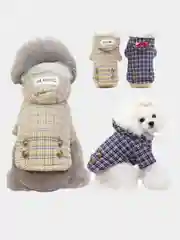 Бежевый зимняя куртка теплая с капюшоном в клетку для собак, кошек и домашних питомцев
