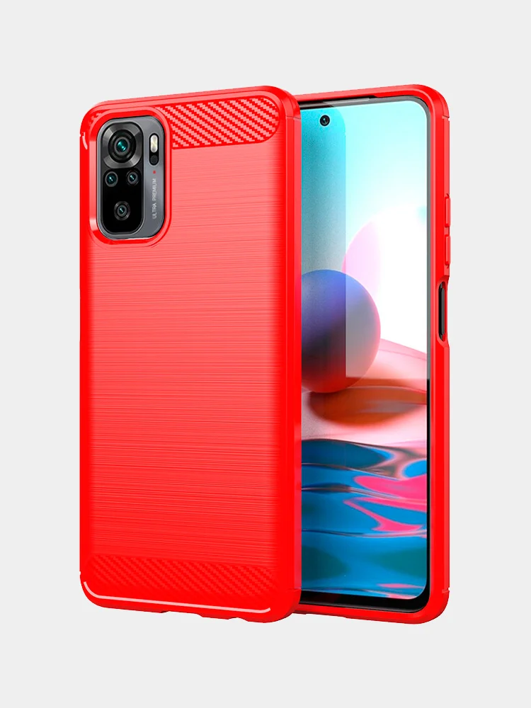 Красный чехол для Xiaomi Redmi Note 10 Pro, имитация вставок под карбон