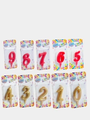 Свеча для торта "Красная-золотая", цифра: 0, 1, 2, 3, 4, 5, 6, 7, 8, 9 х  7 см