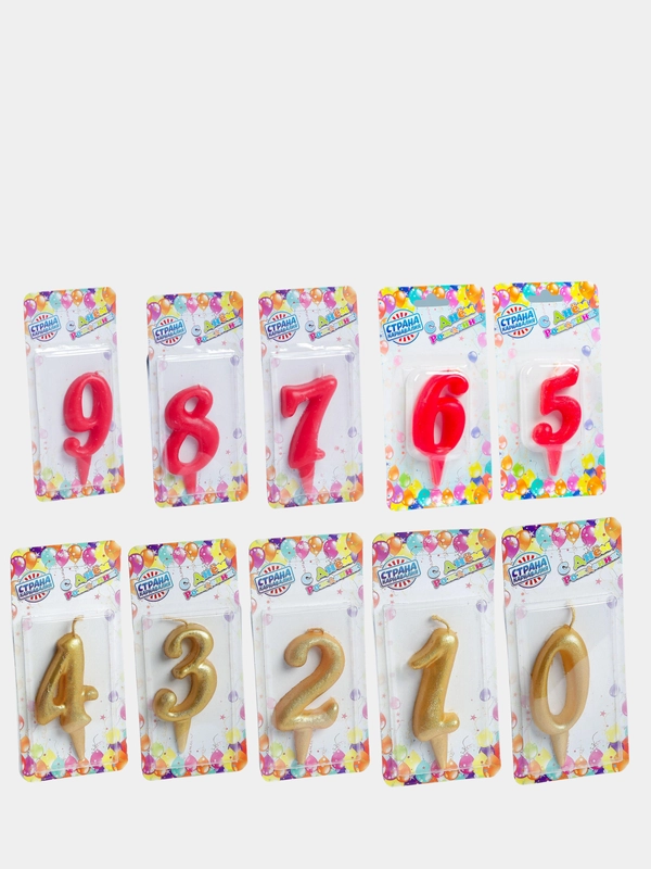 Свеча для торта "Красная-золотая", цифра: 0, 1, 2, 3, 4, 5, 6, 7, 8, 9 х  7 см