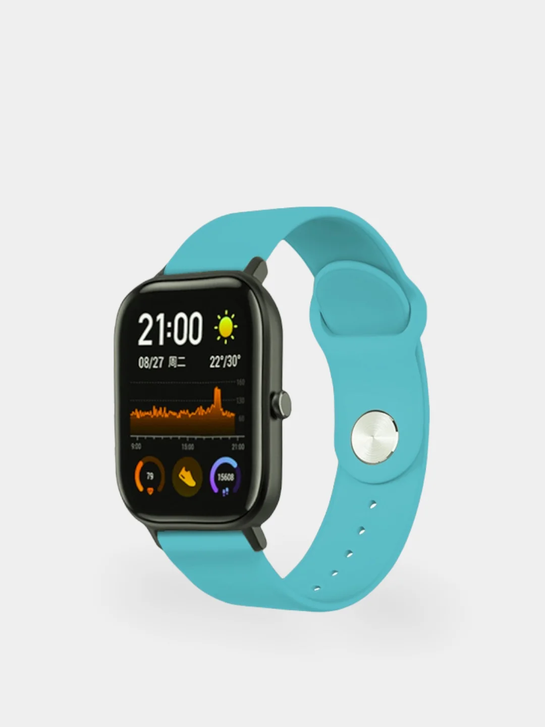 Бирюзовый силиконовый ремешок для Xiaomi Amazfit Bip / Huawei / Samsung, 20 мм / 22 мм, с кнопкой