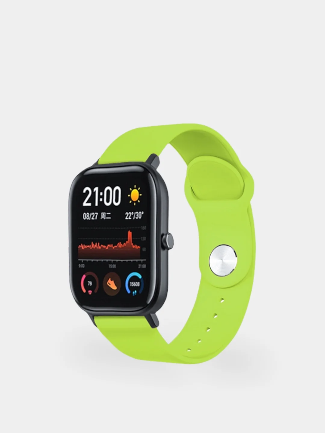 Лайм силиконовый ремешок для Xiaomi Amazfit Bip / Huawei / Samsung, 20 мм / 22 мм, с кнопкой