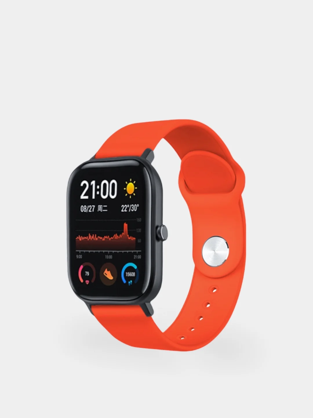 Оранжевый силиконовый ремешок для Xiaomi Amazfit Bip / Huawei / Samsung, 20 мм / 22 мм, с кнопкой