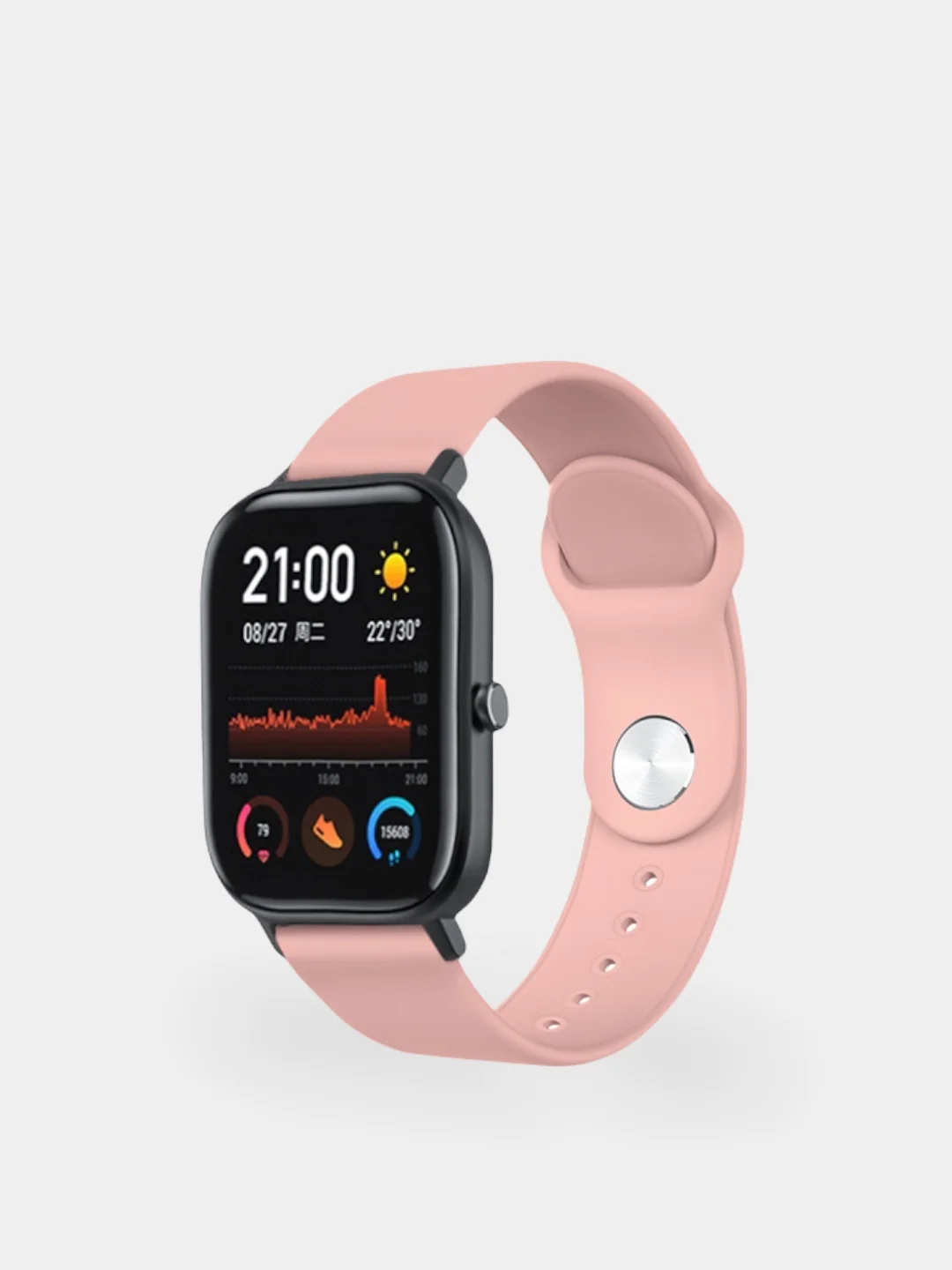 Пудровый силиконовый ремешок для Xiaomi Amazfit Bip / Huawei / Samsung, 20 мм / 22 мм, с кнопкой