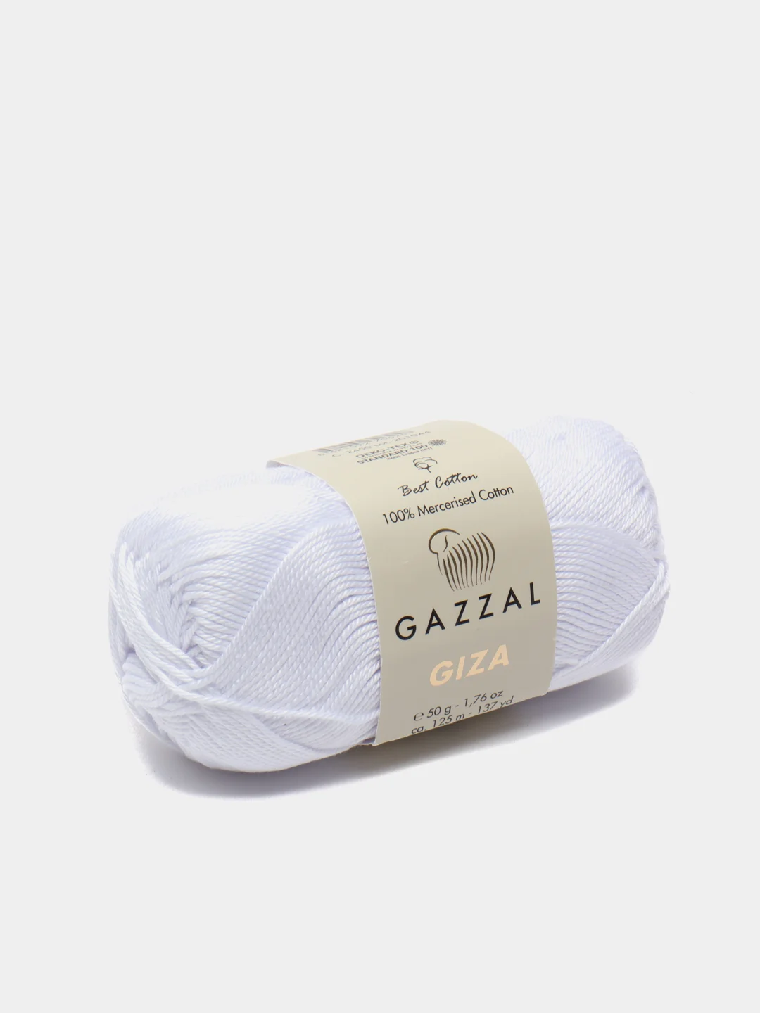 Белый пряжа Gazzal Giza 100% Мерсеризованный хлопок 50г 125м