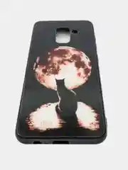 Черный чехол для Samsung Galaxy A5 2018 стеклянная панель, рисунок светится в темноте