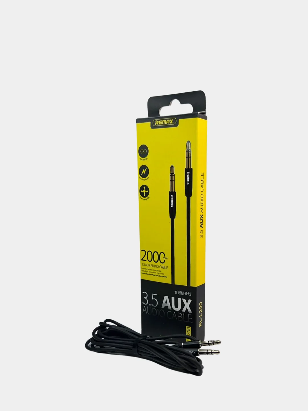 Черный аудиокабель REMAX L100 3,5 мм AUX Jack Cable 1м, 2м круглый кабель Jack 3,5 - Джек 3.5