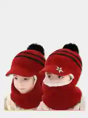 Багровый детская шапка - шлем/ шапка с помпоном/Козырёк/Для мальчиков и девочек