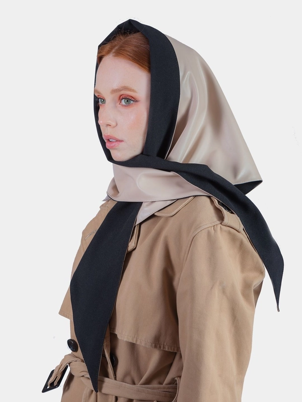 Косынка кожаная двусторонняя, платок женский из экокожи