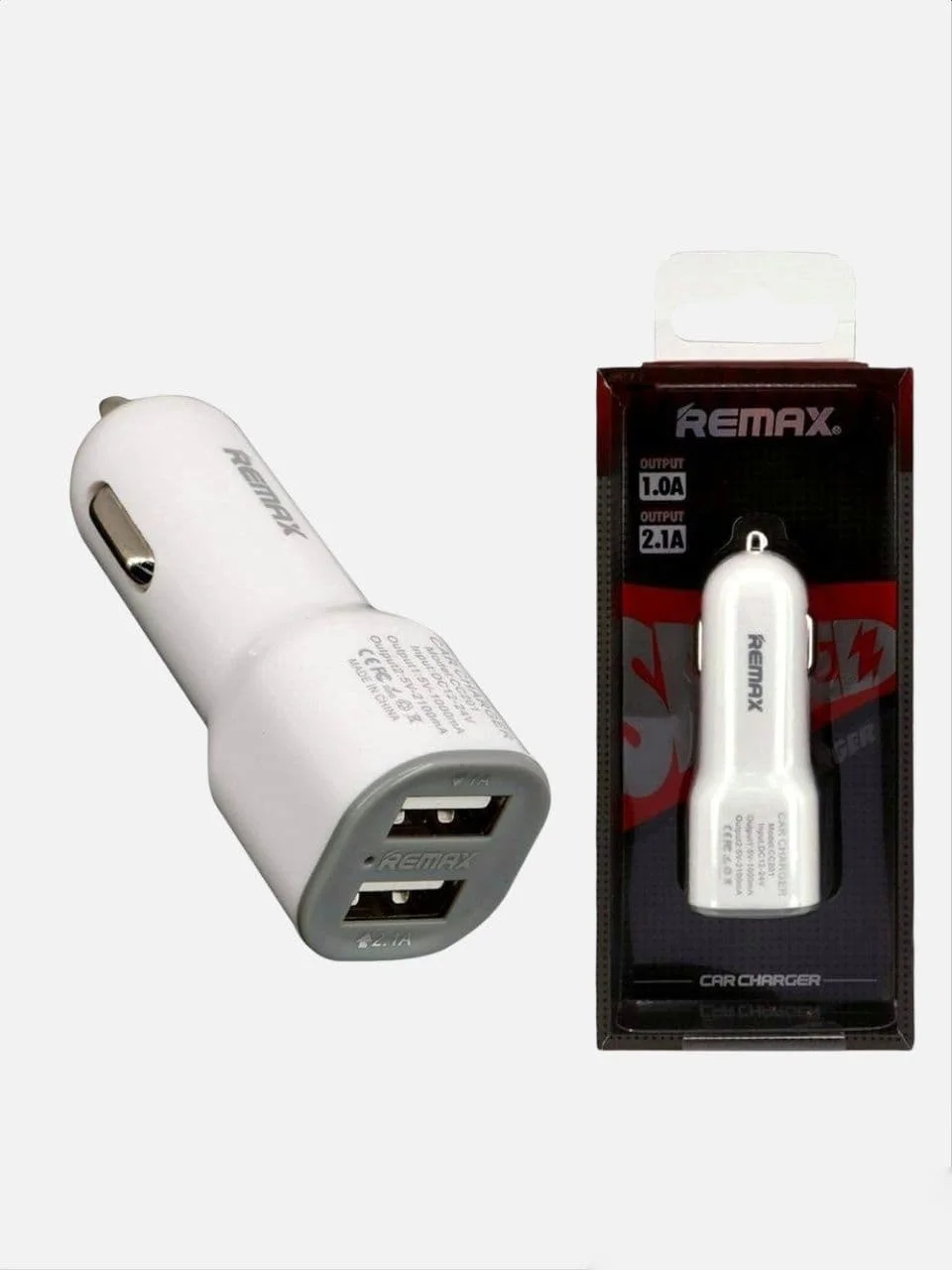 Белый автомобильное зарядное устройство, 2 USB выхода