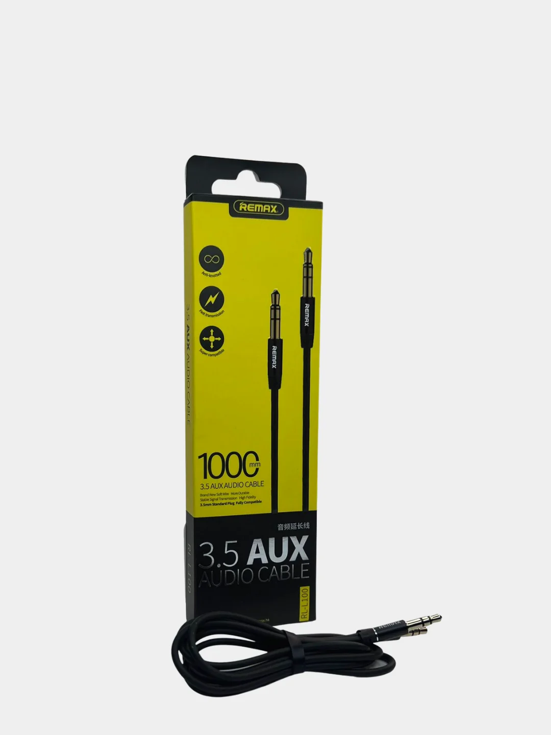 Черный аудиокабель REMAX L100 3,5 мм AUX Jack Cable 1м, 2м круглый кабель Jack 3,5 - Джек 3.5