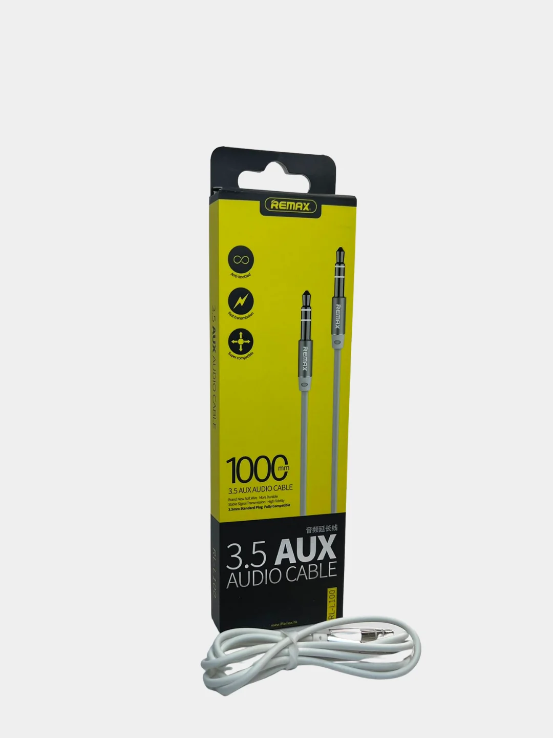 Белый аудиокабель REMAX L100 3,5 мм AUX Jack Cable 1м, 2м круглый кабель Jack 3,5 - Джек 3.5