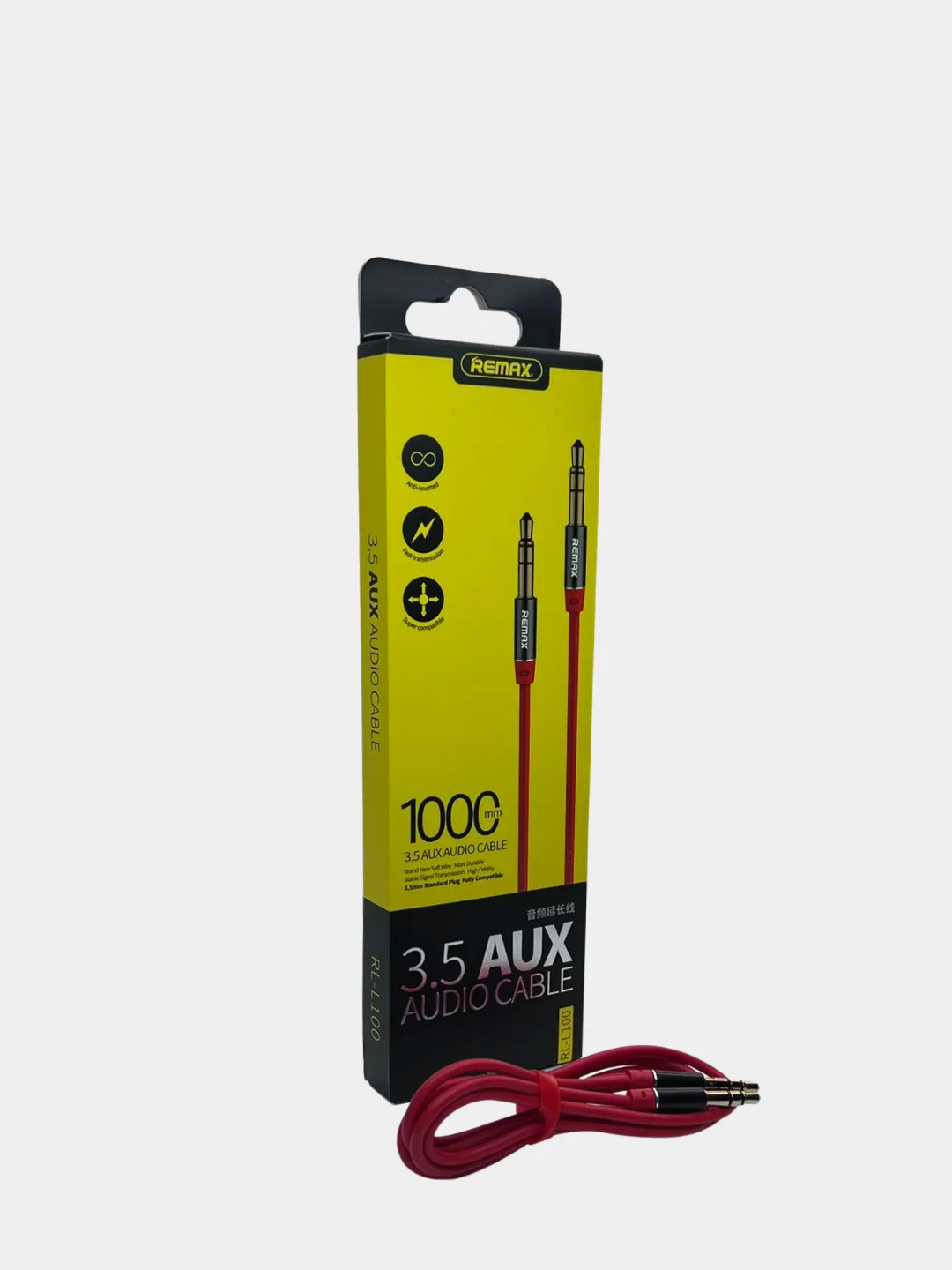 Красный аудиокабель REMAX L100 3,5 мм AUX Jack Cable 1м, 2м круглый кабель Jack 3,5 - Джек 3.5