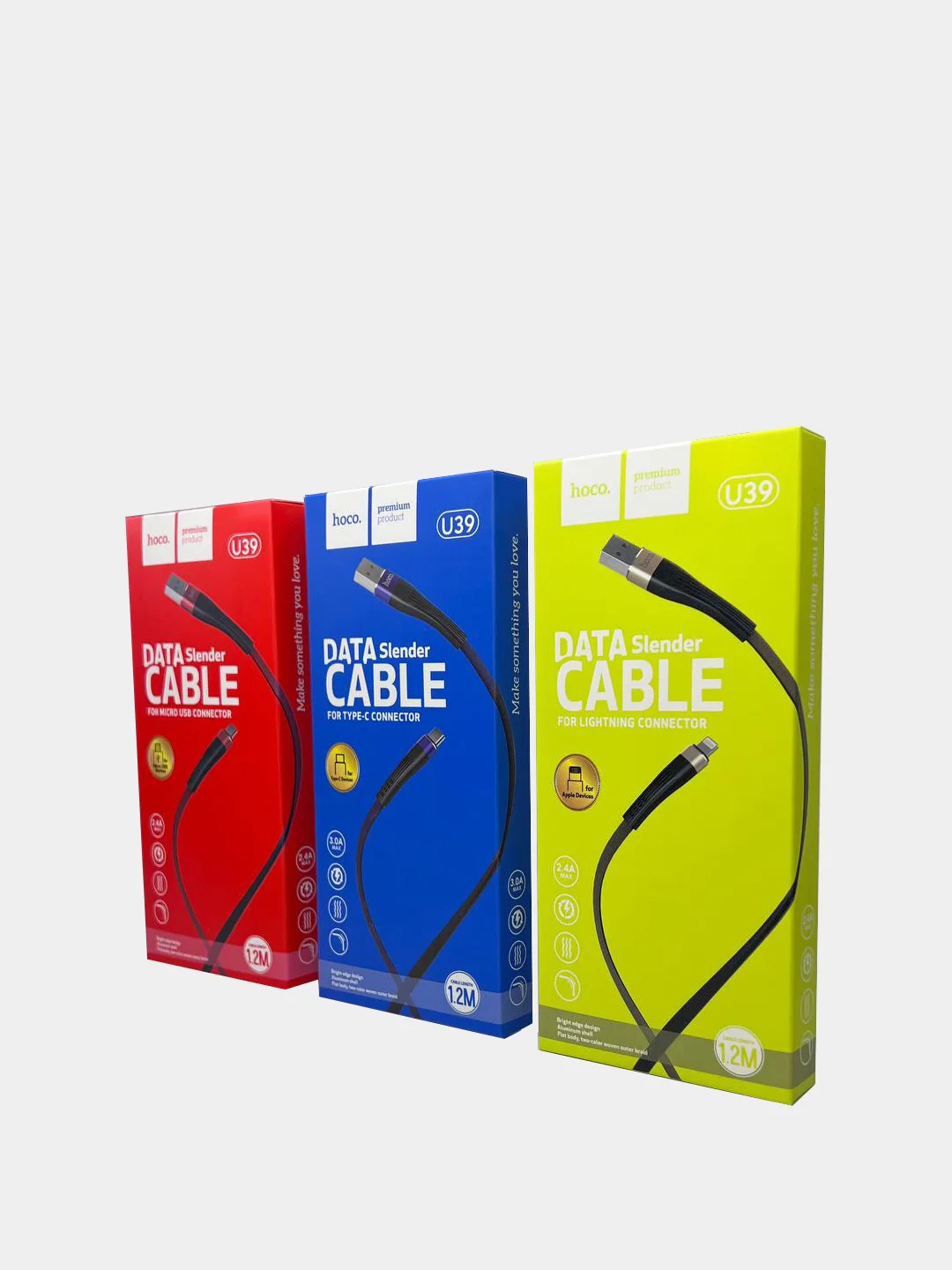 Кабель 1.2м MicroUSB, Lightning, Type-C от HOCO (U39, 2.4А)