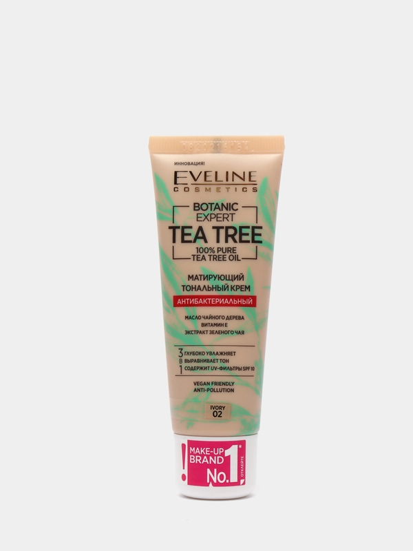 Eveline Cosmetics TEA TREE Тональный крем Матирующий Антибак3в1, 02 IVORY/слон.кость, 30мл