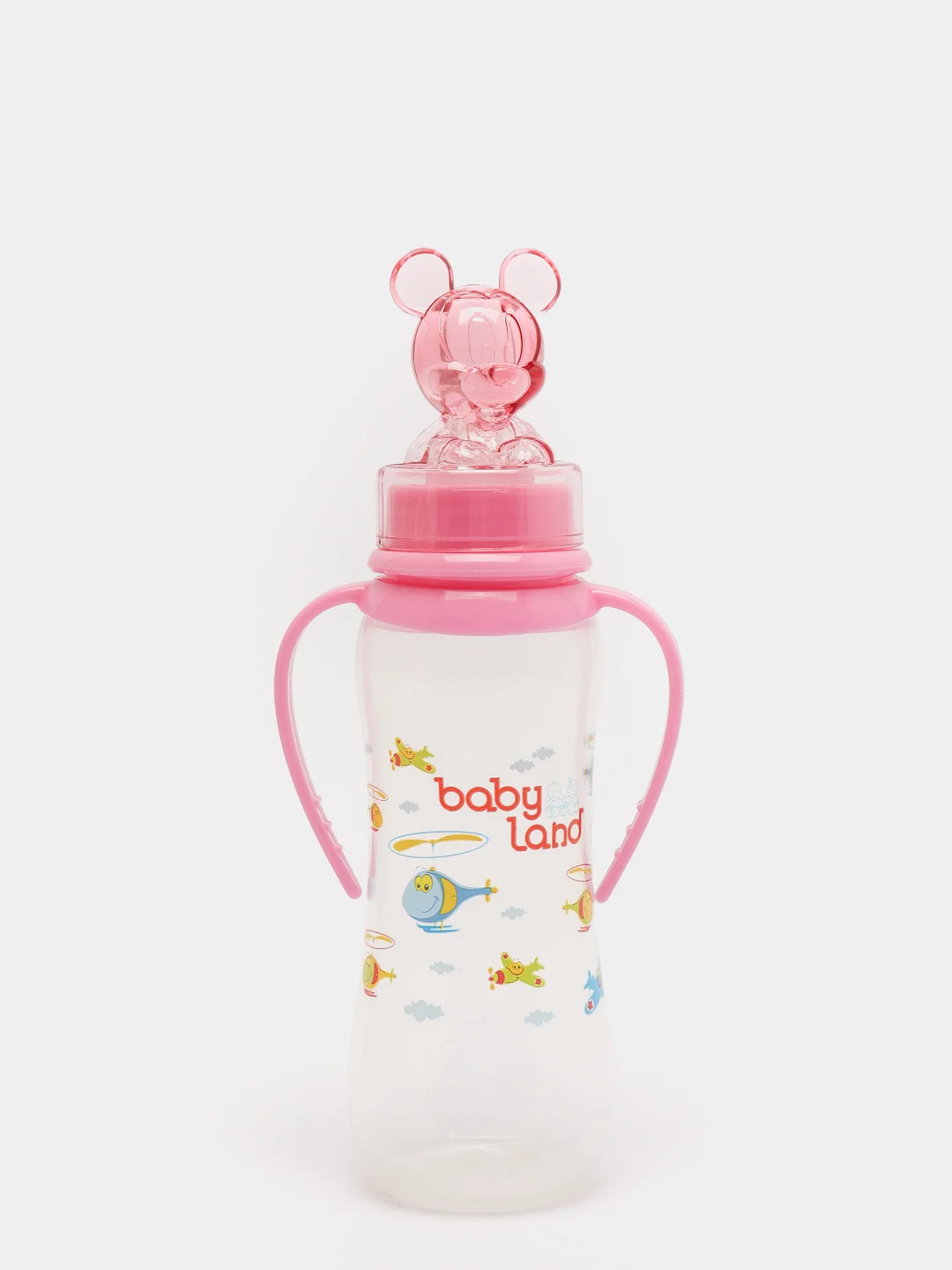 Розовый бутылочка Baby Land 240мл с колпачком-игрушкой, силиконовой классической соской