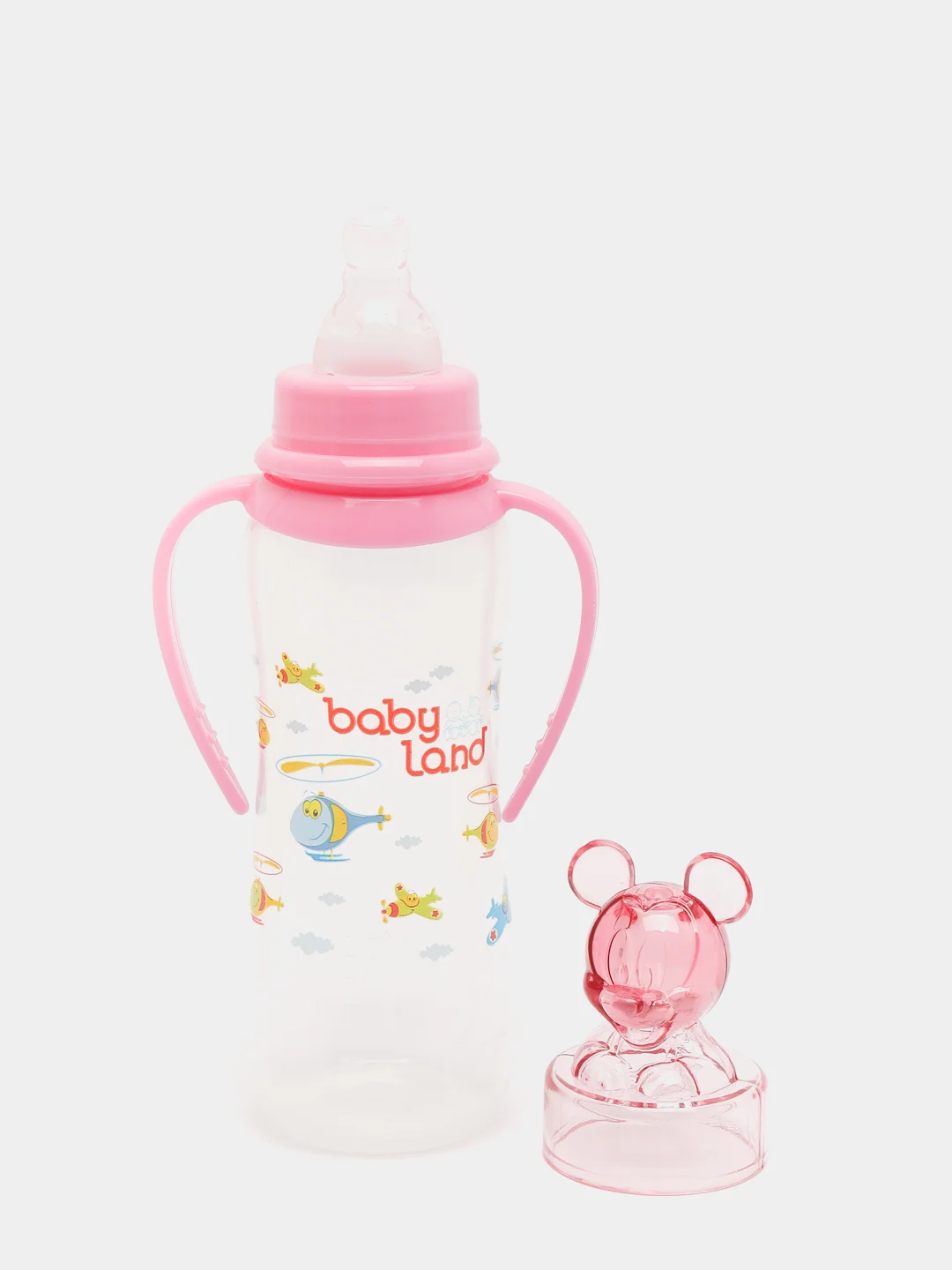 Розовый бутылочка Baby Land 240мл с колпачком-игрушкой, силиконовой классической соской