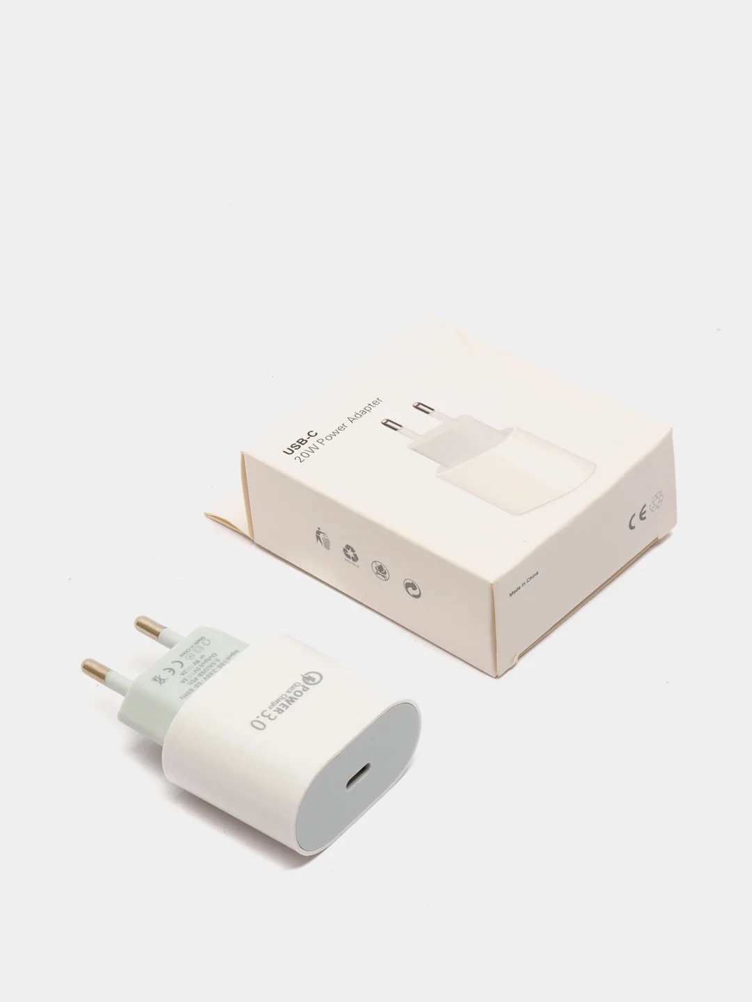 Белый сетевое зарядное устройство USB Type-C  , 3A