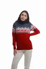 Красный свитер с оленями новогодний. Унисекс. WORLD WOOLLY