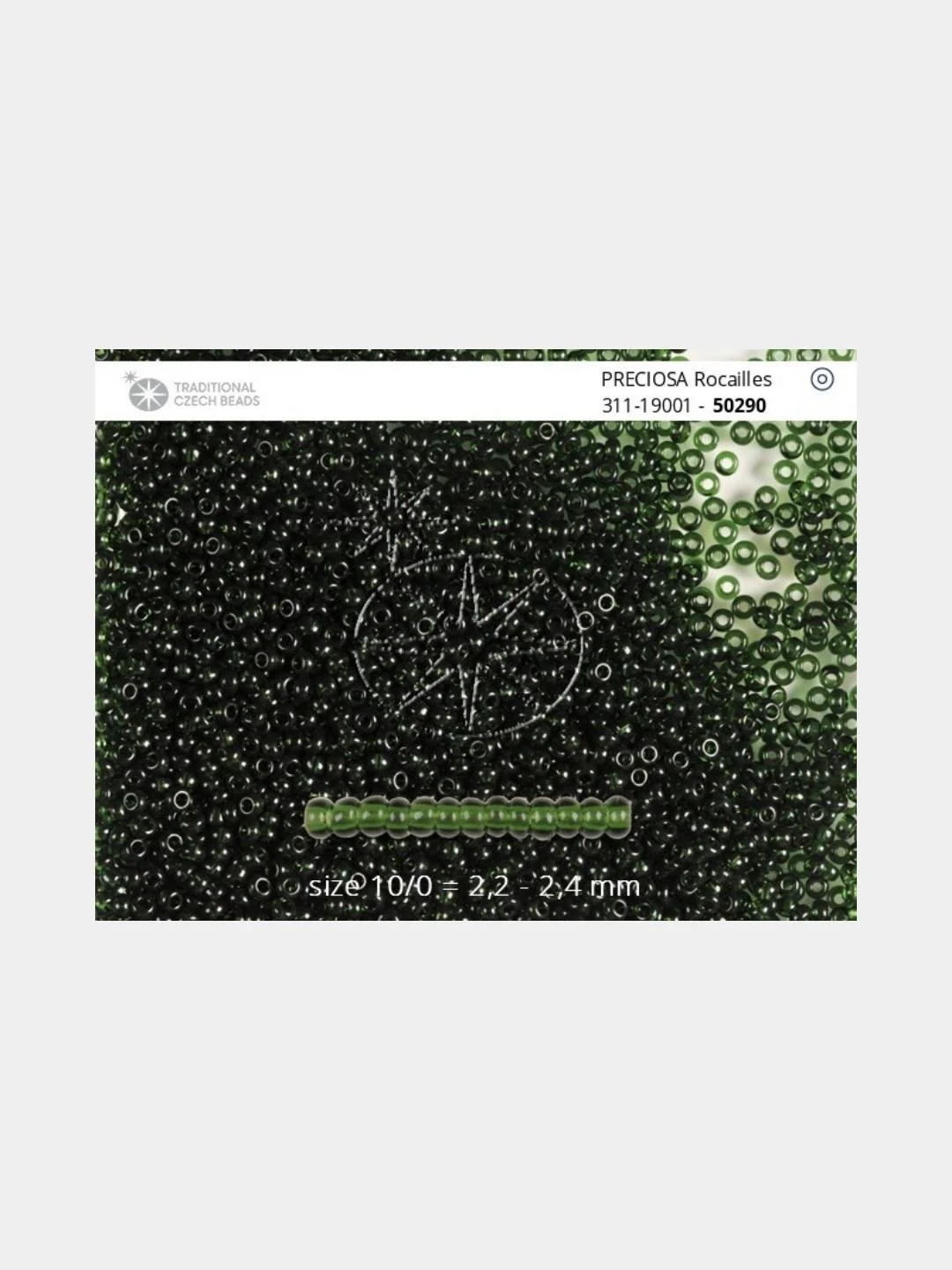 Тёмно-зелёный чешский бисер Preciosa 10/0, Natural transparent (10, 50 грамм)
