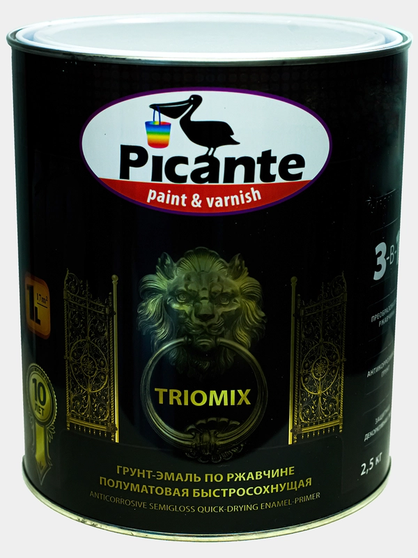 Грунт-эмаль по ржавчине 3 в 1, краска по металлу Picante TRIOMIX RAL-9003 белая, 2,5 кг