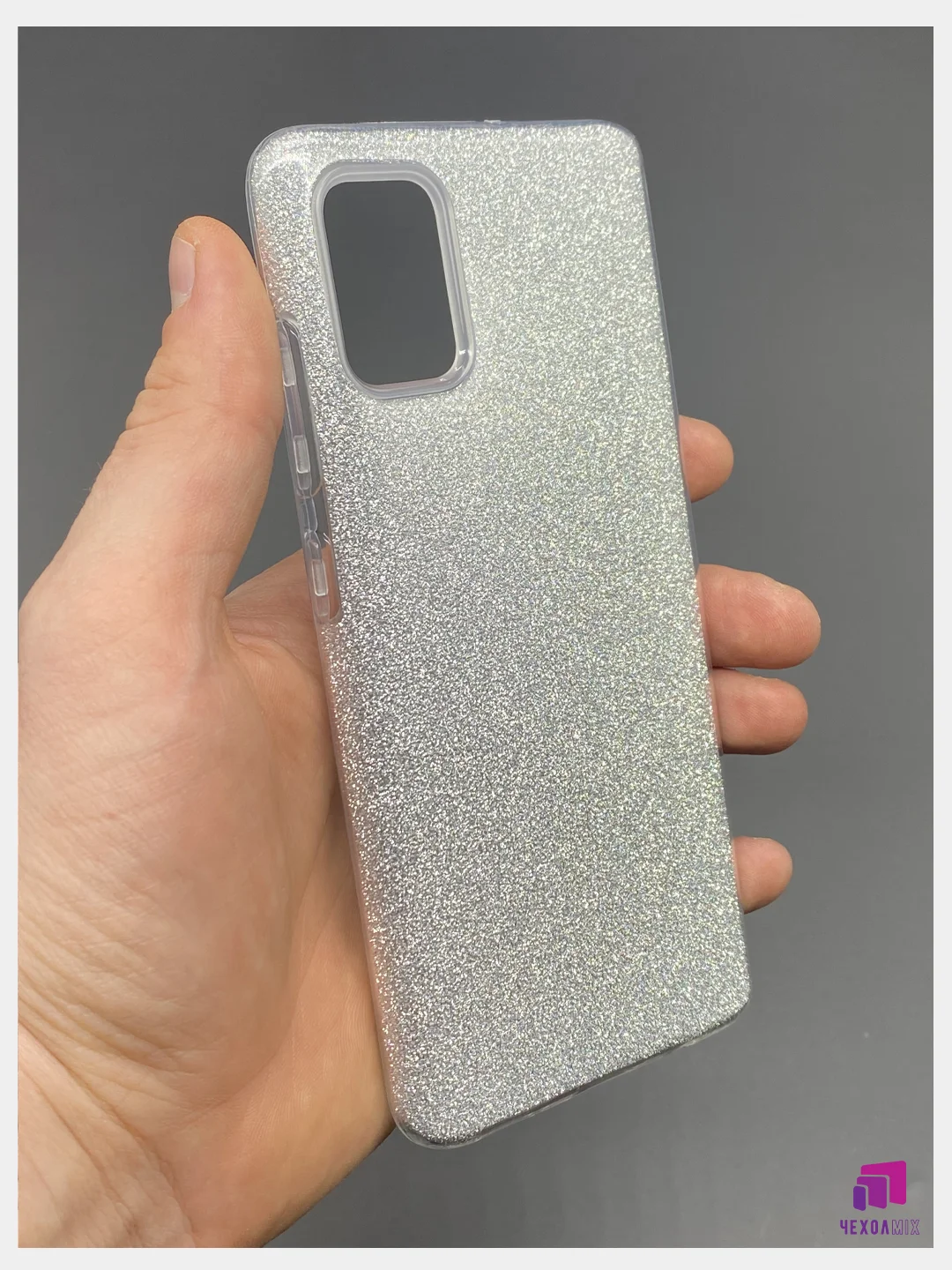 Серебряный чехол силиконовый с блестками для Samsung Galaxy A32 Противоударный чехол