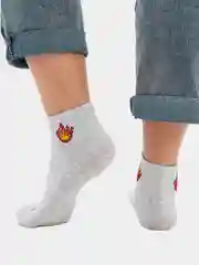 Серый меланж носки женские с принтом "Fire" короткие, низкие