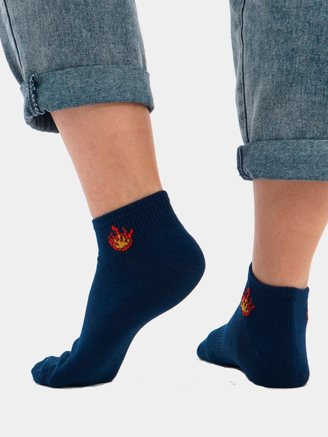 Темно-синий носки женские с принтом "Fire" короткие, низкие