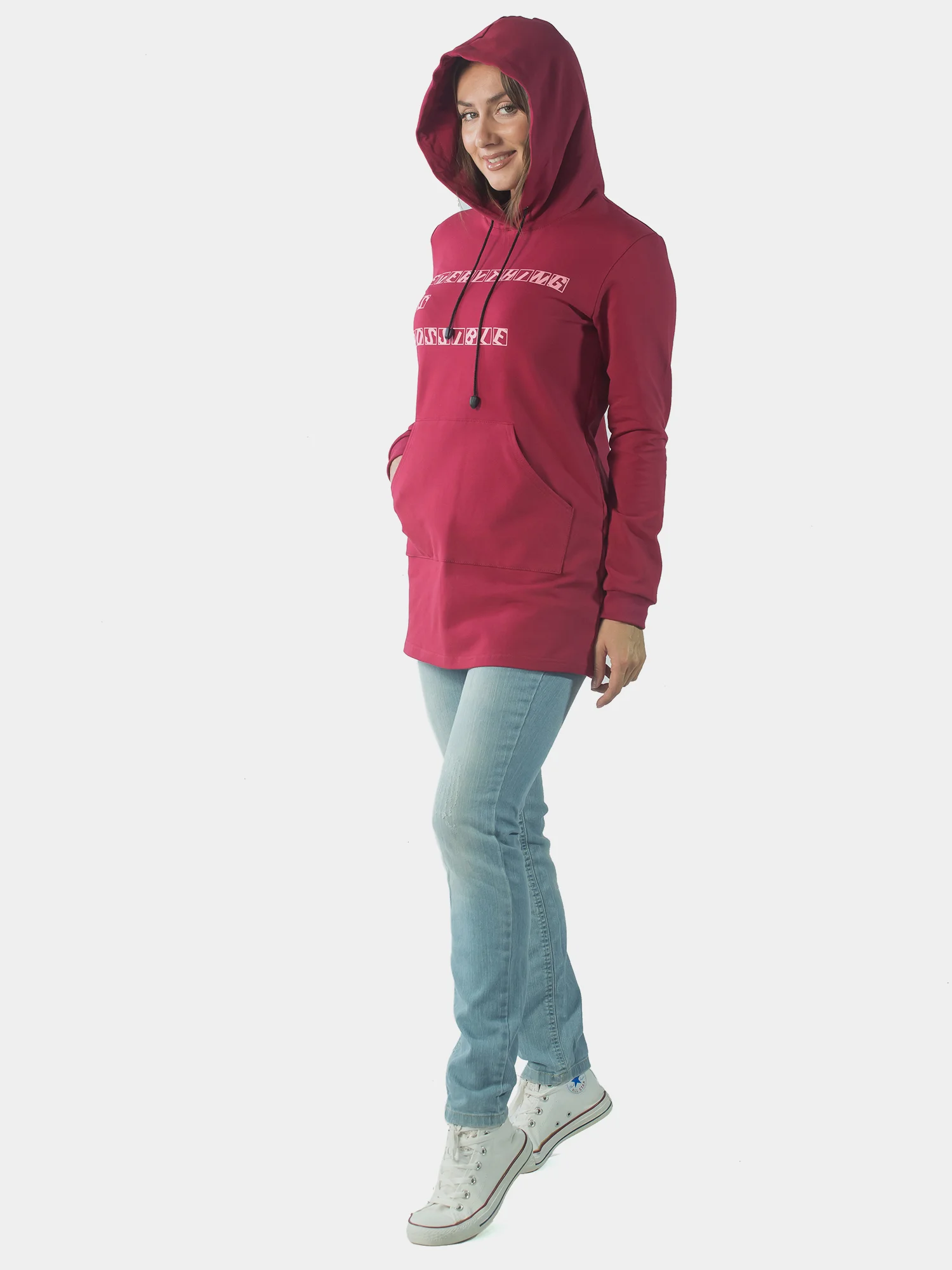 Туника с капюшоном "EVERYTHING IS POSSIBLE" ФТ1345П2 бордовый, KLERY