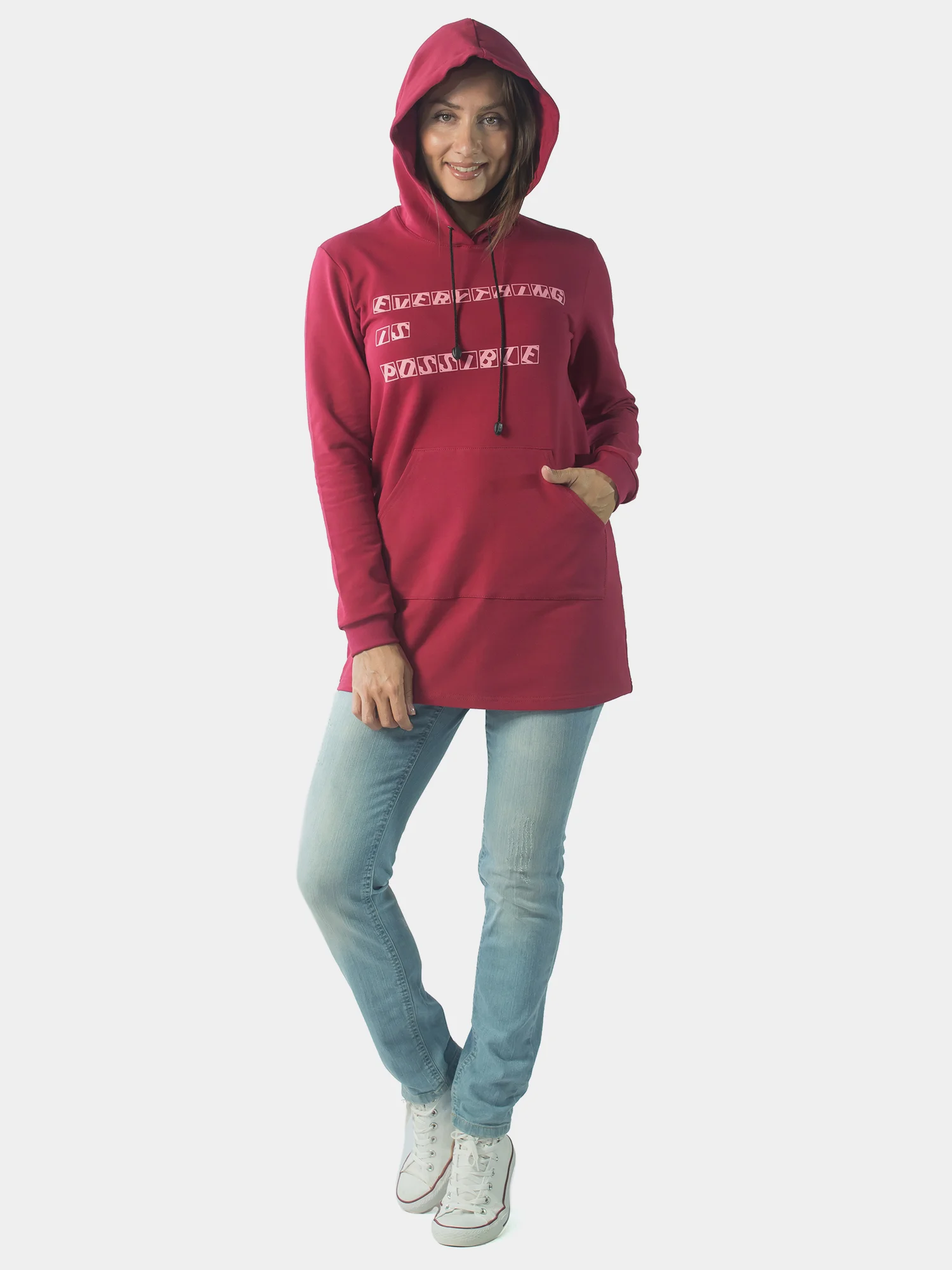 Туника с капюшоном "EVERYTHING IS POSSIBLE" ФТ1345П2 бордовый, KLERY