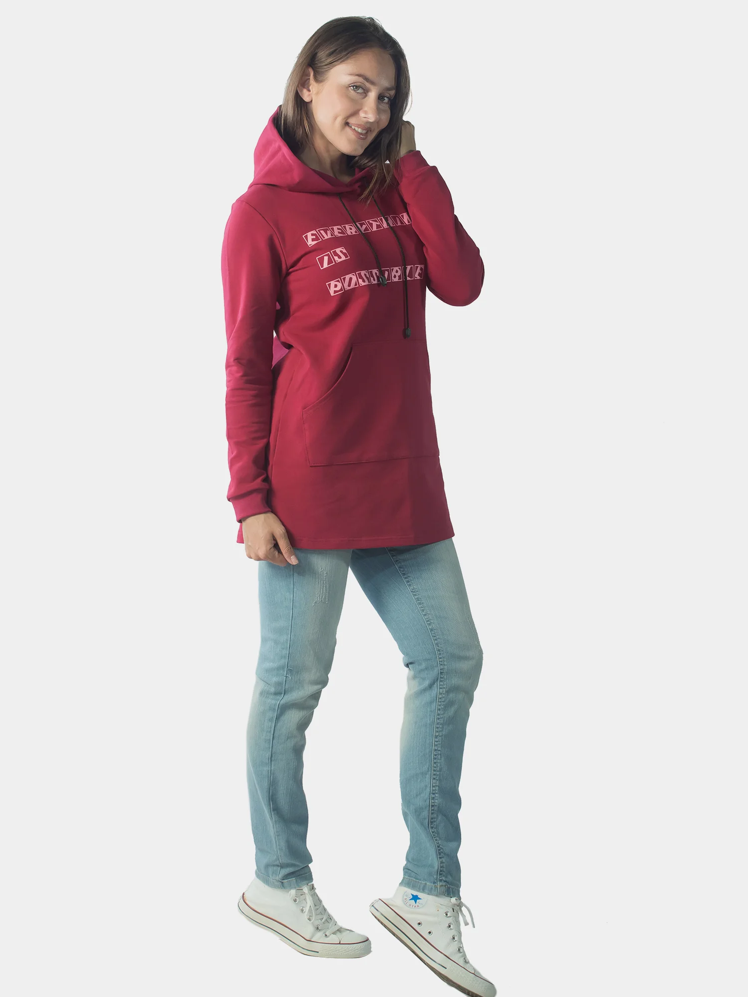 Туника с капюшоном "EVERYTHING IS POSSIBLE" ФТ1345П2 бордовый, KLERY