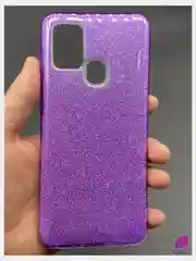 Фиолетовый чехол силиконовый с блестками для Samsung Galaxy A21S Противоударный чехол