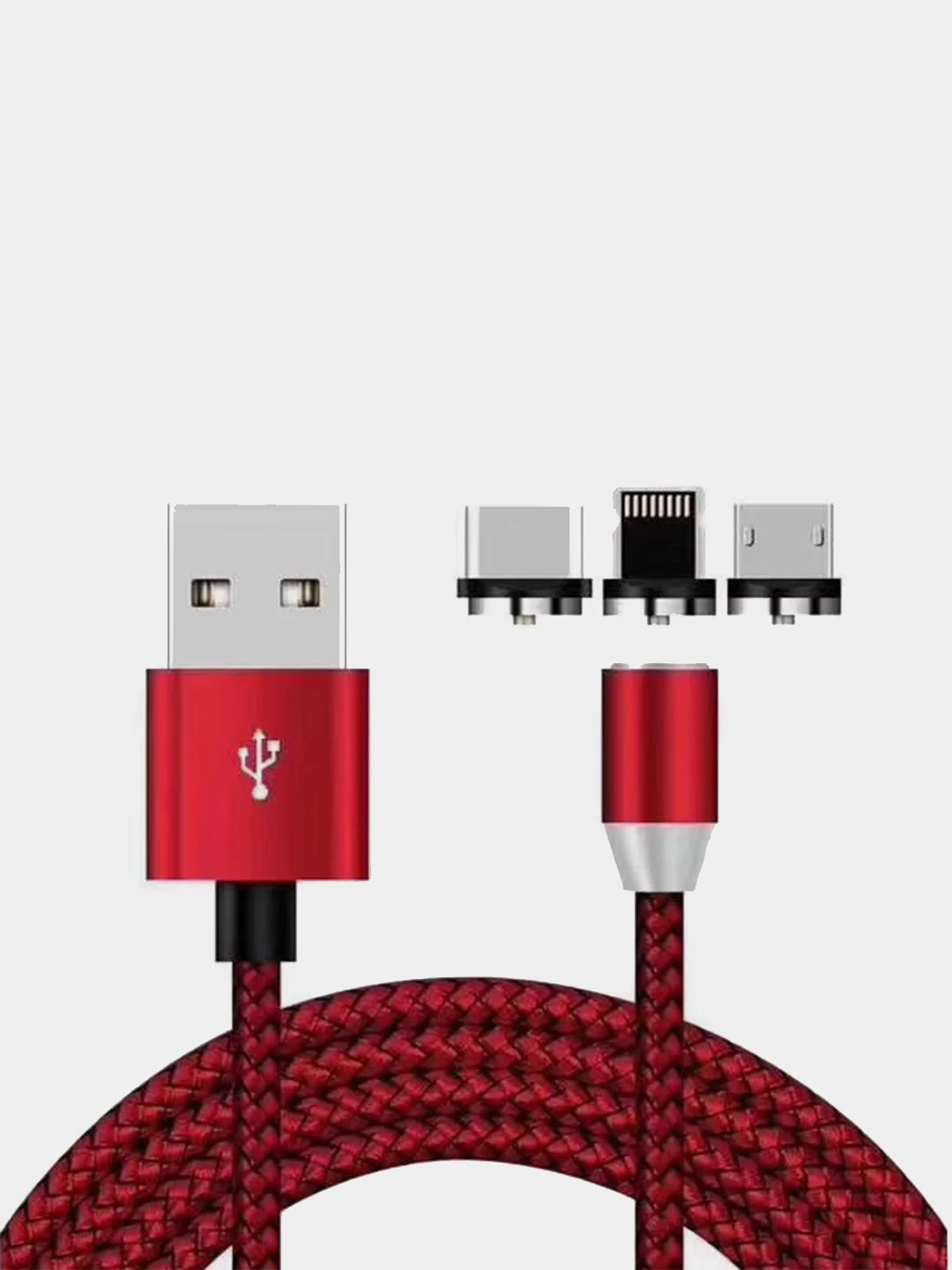 Красный usb кабель 2-х метровый магнитный  X-cable 2.1 А+магнитный коннектор(micro, type c, ios)