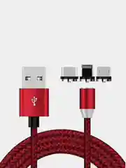Красный usb кабель 2-х метровый магнитный  X-cable 2.1 А+магнитный коннектор(micro, type c, ios)