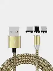 Золотой usb кабель 2-х метровый магнитный  X-cable 2.1 А+магнитный коннектор(micro, type c, ios)